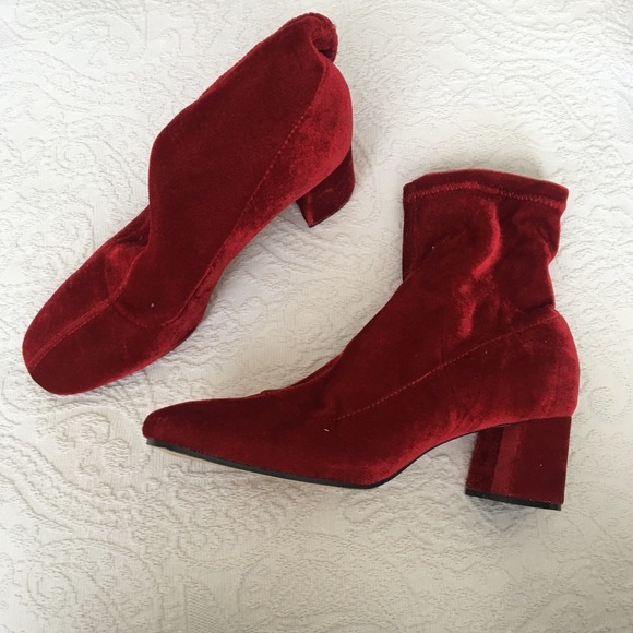 Zara Shoes - Zara red velvet boots, booties, stretch velvet